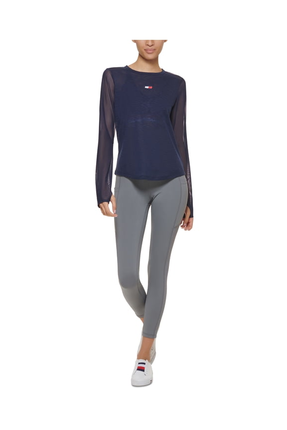 Sport Back-Cutout Thumbhole Top Navy S