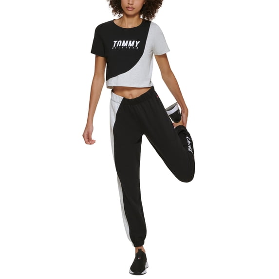 Tommy Hilfiger Sport Colorblocked Cropped T-Shirt Black/ White Stone L