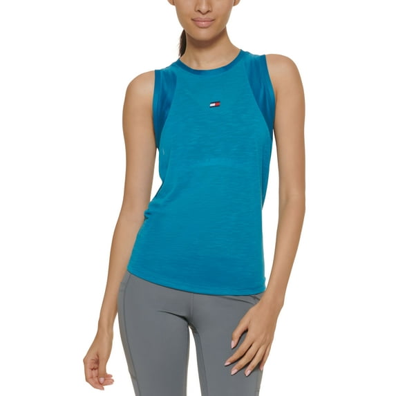 Tommy Hilfiger Sport Mesh Panel Tie Back Top Lagoon L