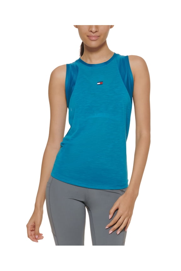 Sport Mesh Panel Tie Back Top Lagoon L
