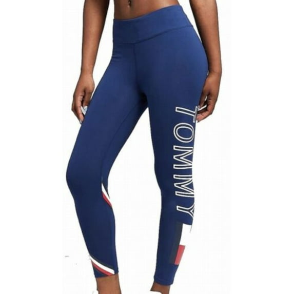 Tommy Hilfiger Sport Womens Blue Stretch Pocketed High-rise Ankle Logo Graphic Active Wear Skinny Leggings S