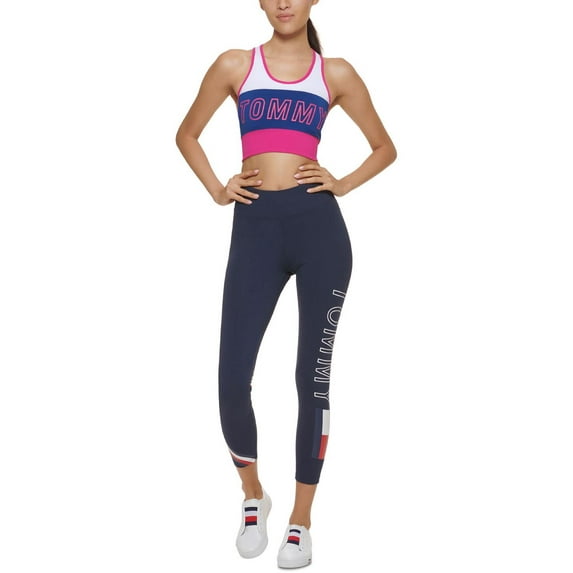 Tommy Hilfiger Sport Womens Colorblock Logo Sports Bra