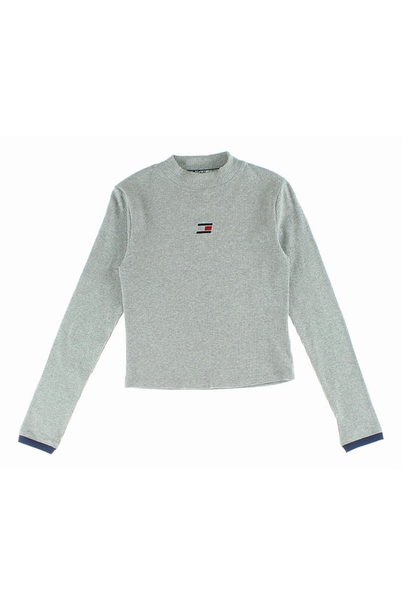 Crop Ribbed Mock Neck Womens Active Shirts & Tees Size L, Color: Grey