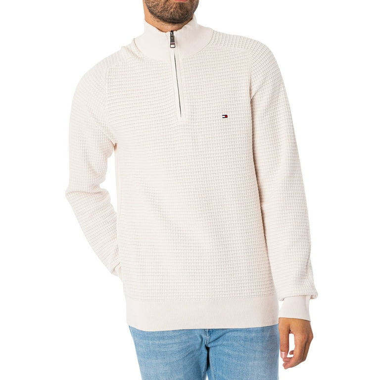 Tommy Hilfiger Spring Grid Zip Mock Knit Beige Walmart