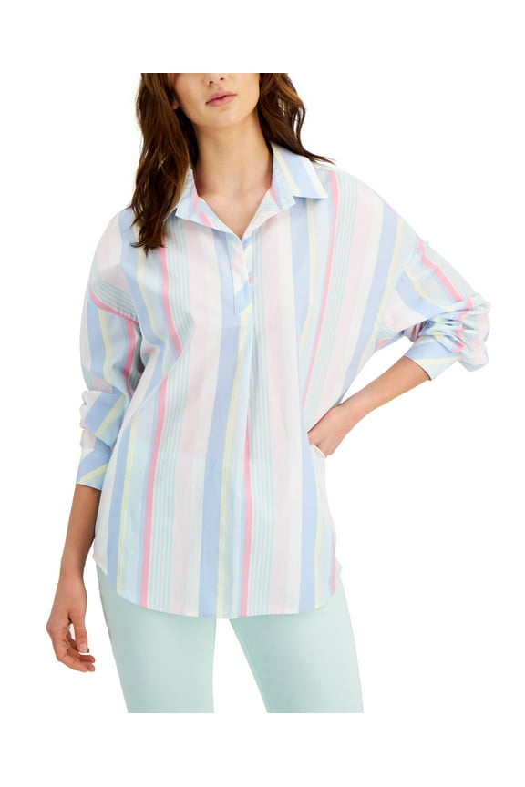 Stripe Popover Tunic Blue Multi M