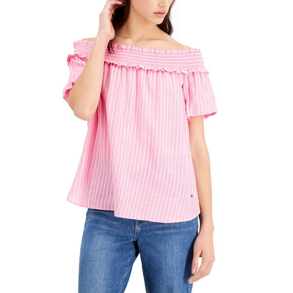 Tommy Hilfiger Striped Off-The-Shoulder Top Dahlia XS