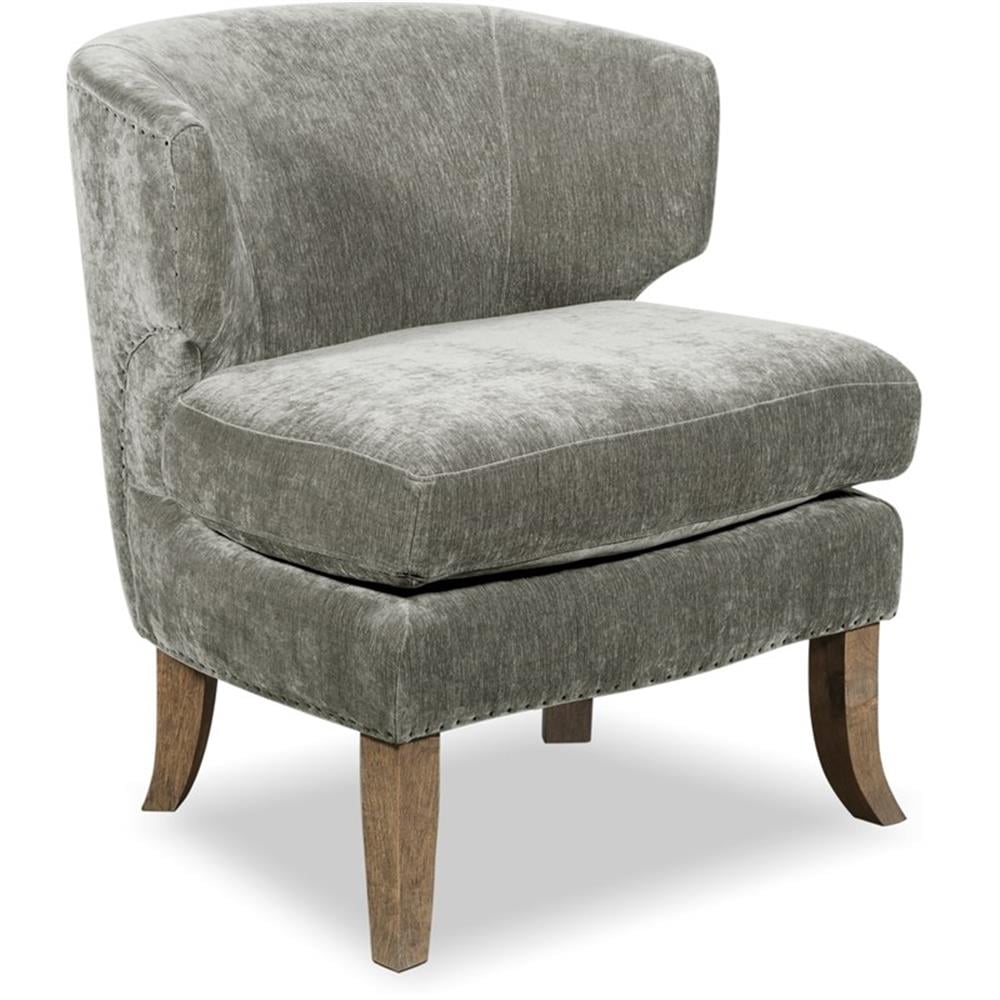 Smoke Gray Velvet Barrel Accent Chair with Manufactured Wood Legs