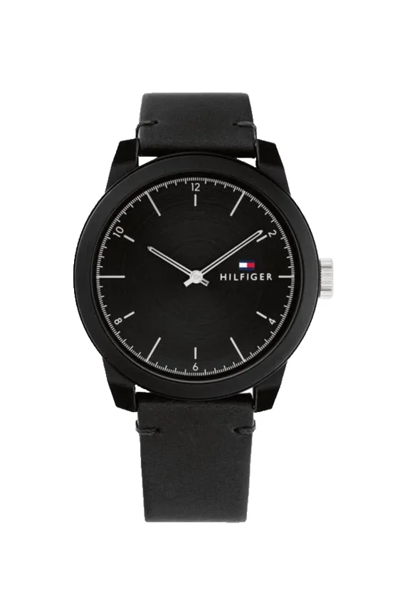 TR90 1710542 Black Dial Black Leather Strap 42mm Mens Watch