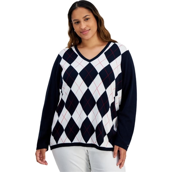 Tommy Hilfiger Womens Argyle Pullover Sweater, Multicoloured, Plus Size, 3X