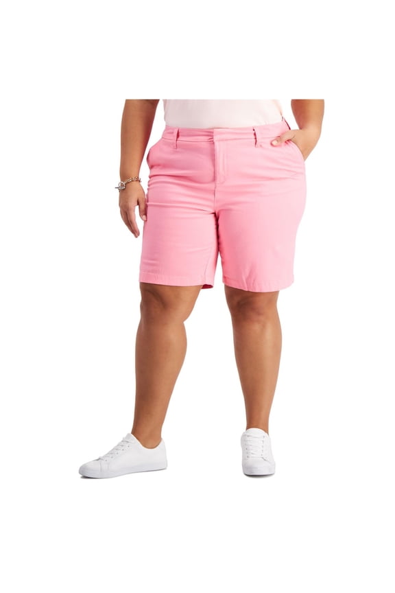 Womens Hollywood Mid Rise Business Casual Chino Shorts, Pink, Plus Size, 16W
