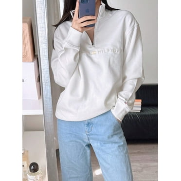 Tommy Hilfiger Tonal Bill Quarter Zip Mock Neck Sweater Snow White 78J7075 110