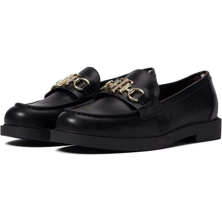 Tommy Hilfiger Trevys Black Slip-On Moc-Toe Fashion Loafers Flats