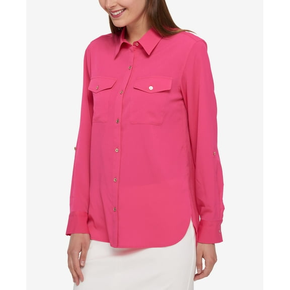 Tommy Hilfiger Utility Shirt Hibiscus, S Womens shirt MSRP $91 Pink S