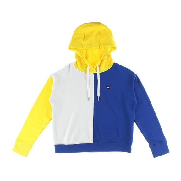 Tommy Hilfiger Vertical Colorblock Crop Womens Active Hoodies Size XL, Color: White/Blue/Yellow