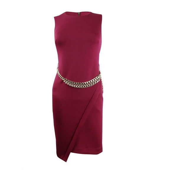 Tommy Hilfiger Women's Asymmetrical-Hem Chain Sheath Dress (12, Wine)