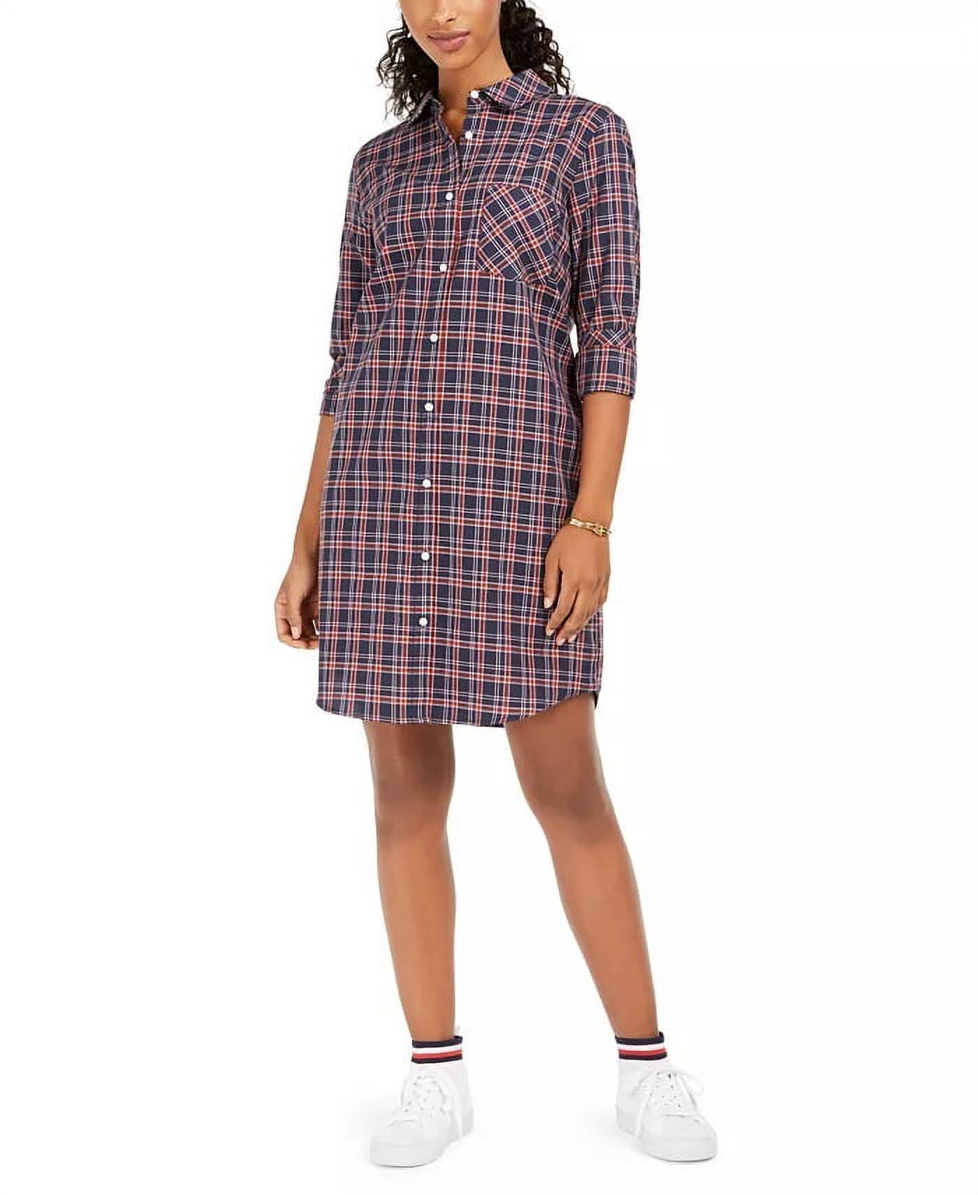 tommy hilfiger plaid shirt dress Tommy Hilfiger Shirt Dress Womens 6 Blue Plaid Sleeveless Collared Button Front