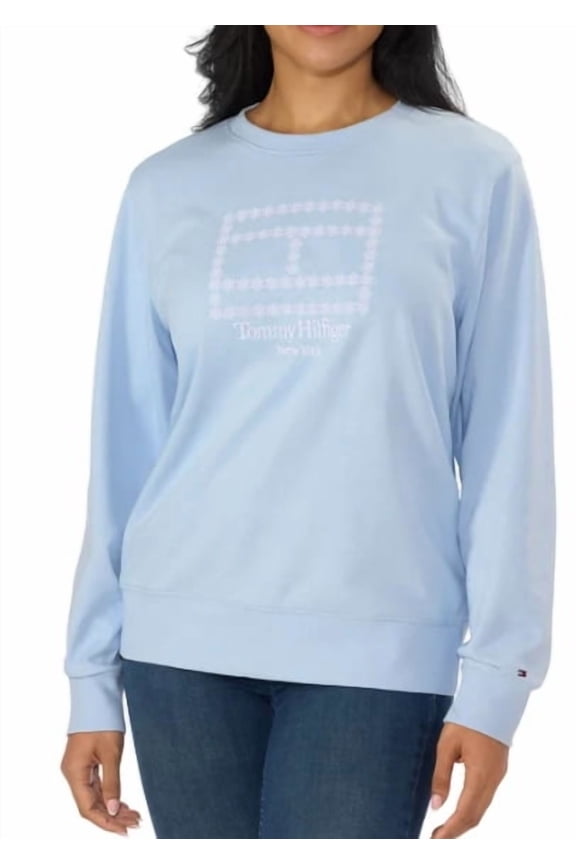 Women's Crewneck Sweater, Cotton Blend, Embroidered Logo Pullover (US, Alpha, X-Large, Regular, Breezy Blue)