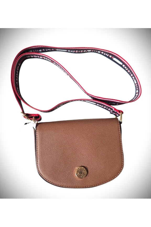 Women's Crossbody Brown purse TH Logo NWT - Gold Li Flap