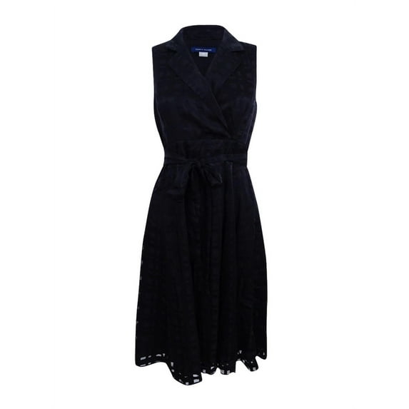 Tommy Hilfiger Women's Faux-Wrap A-Line Dress (4, Black)