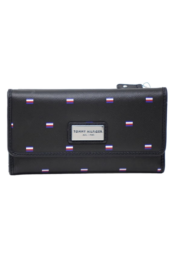 Women's Flag Logo Checkbook Wallet Clutch Bag Black Multi