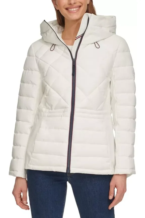 Women's Hooded Stretch Shell Quilted Jacket, Medium