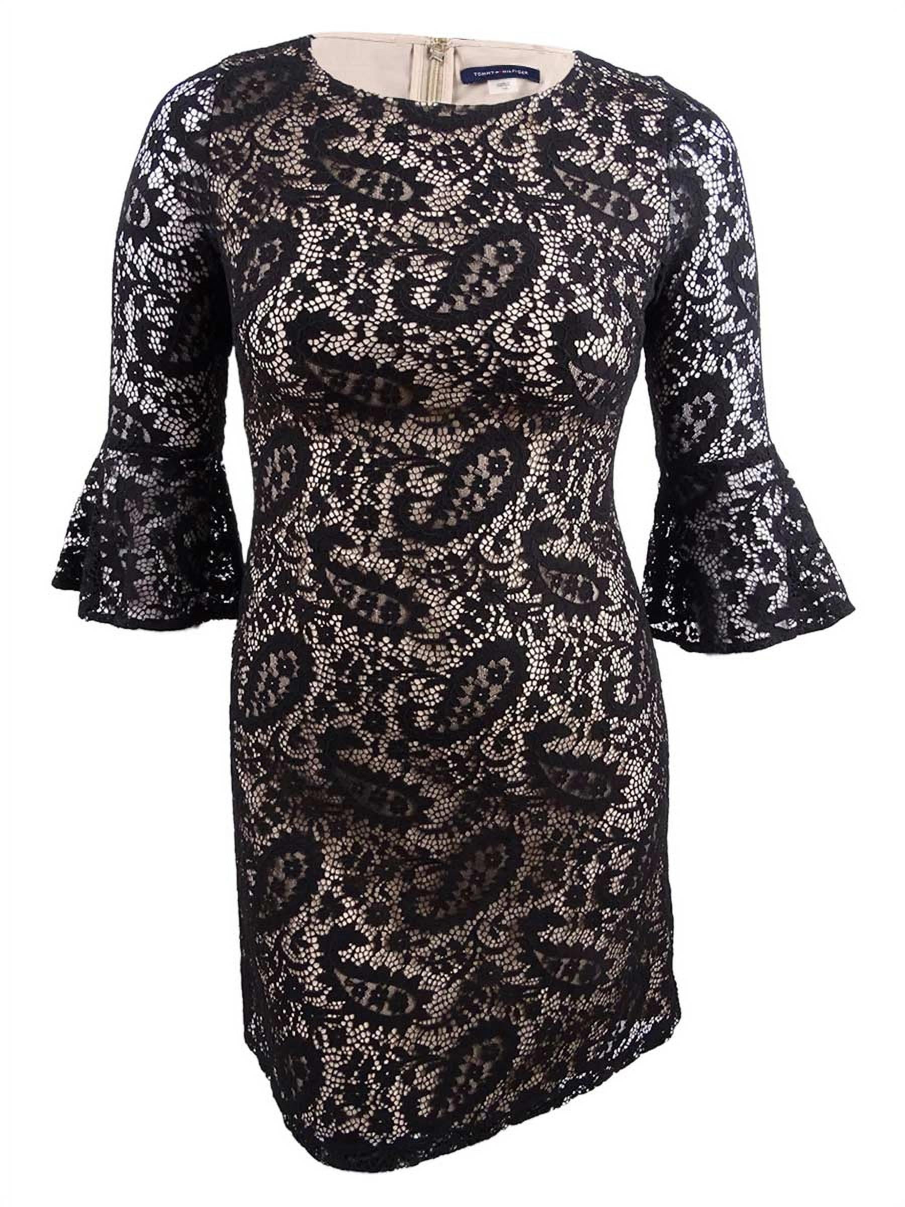 Tommy Hilfiger Women's Lace Bell-Sleeve Dress (2, Black)