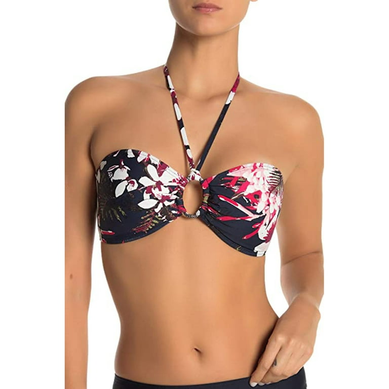 Tommy Hilfiger Women's Orchid Ring Bandeau Bikini Top, Navy, Medium 