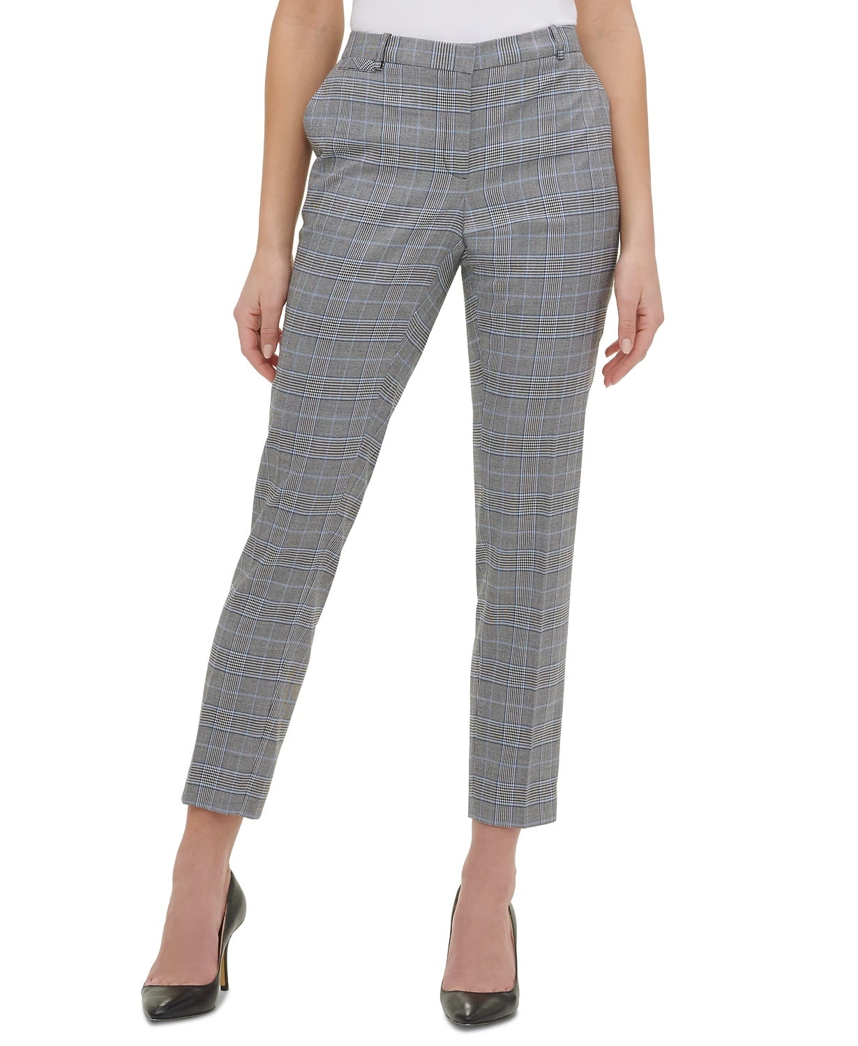 Women's Plaid Slim Fit Dress Pants Blue Size 4
