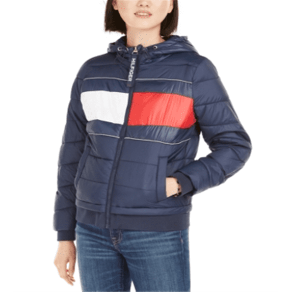Tommy Hilfiger Women's Quilted Colorblocked Jacket Blue Size Large