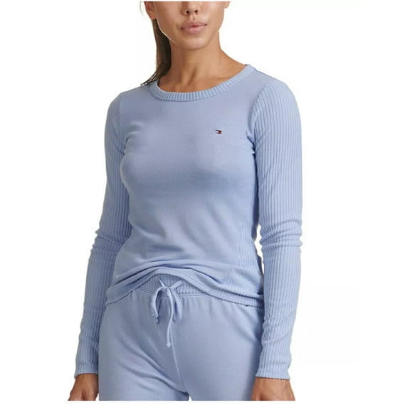 Tommy Hilfiger Women's Ribbed Long Sleeves Loungewear Top, Brunnera Blue, L