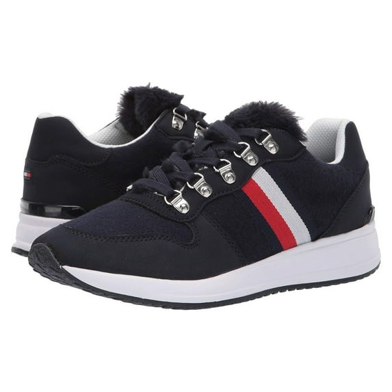 Tommy Hilfiger Women's Riplee Fabric Faux Fur Lace Up Sneakers Shoes Navy 8.5