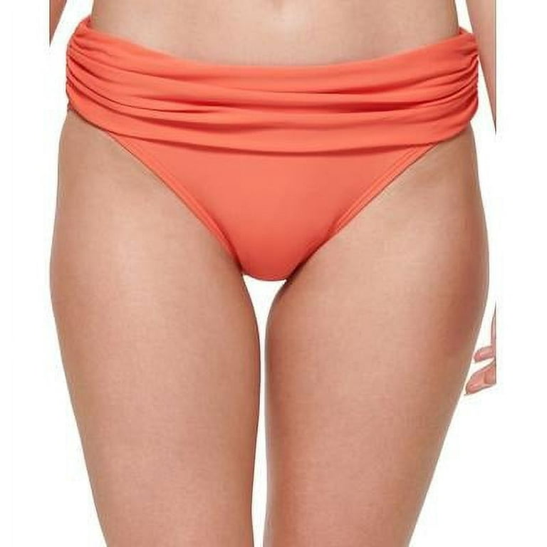 Tommy Hilfiger Women's Ruched Fold Over Bikini Bottoms Swimsuit Orange Size  Medium