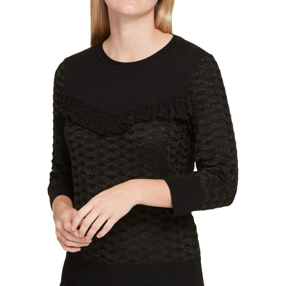 Tommy Hilfiger Women's Ruffled Metallic Sweater (XL, Black)