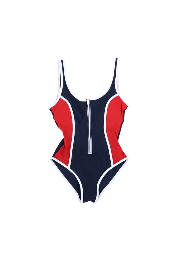 Women's Seamed One-Piece Zip-Up Swimsuit Xs