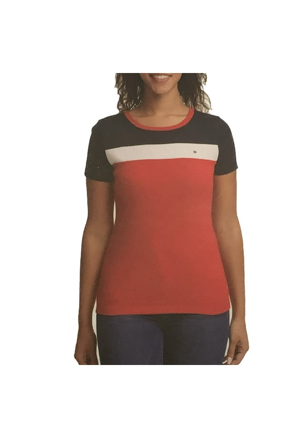 Womens Crew Neck Solid Color Logo T-Shirt Size: L, Color: Scarlet