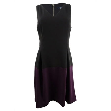 Tommy Hilfiger Women's Solid Colorblocked Dress (8, Black/Aubergine)