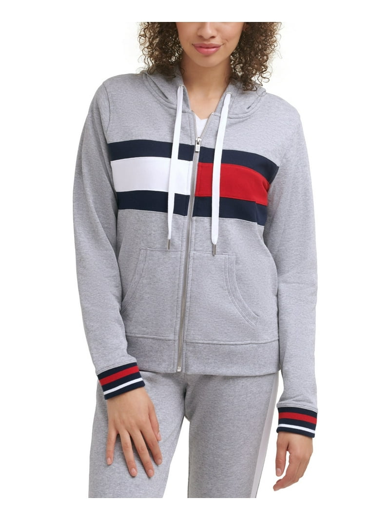 Tommy Hilfiger Women's Sport Colorblocked Zippered Hoodie Gray