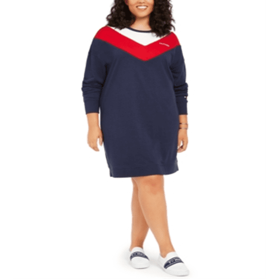 Tommy Hilfiger Women's Sport Plus Colorblocked Sweatshirt Dress Blue Size 2X
