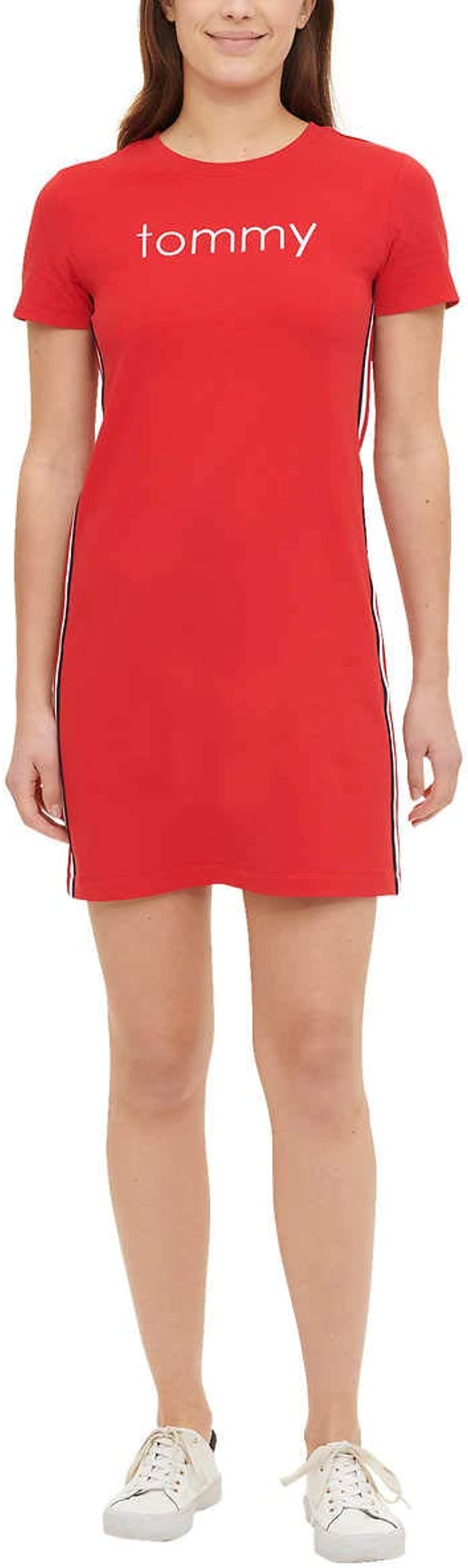 red tommy hilfiger t shirt dress Tommy Hilfiger Scarlet Red T-Shirt X Detail Dress