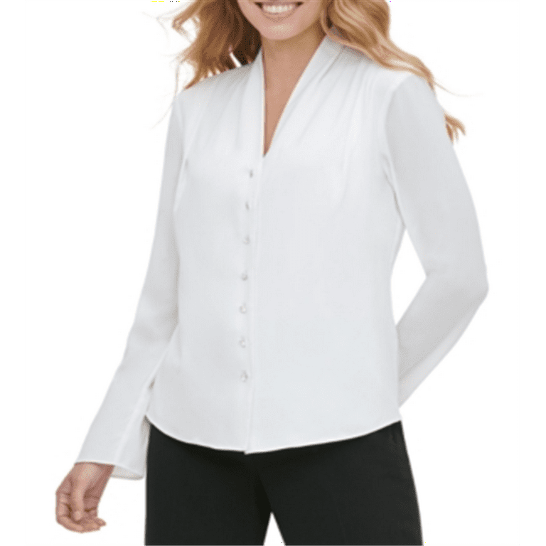 Tommy Hilfiger Women s V Neck Button up Blouse White Size XS