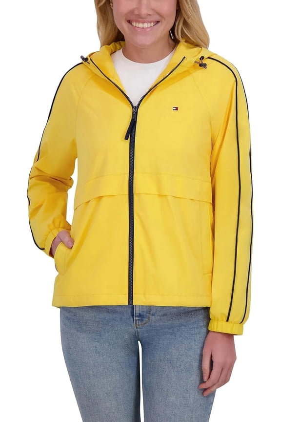 Women’s Windbreaker Jacket, Lightweight Hooded (Yellow/Large)