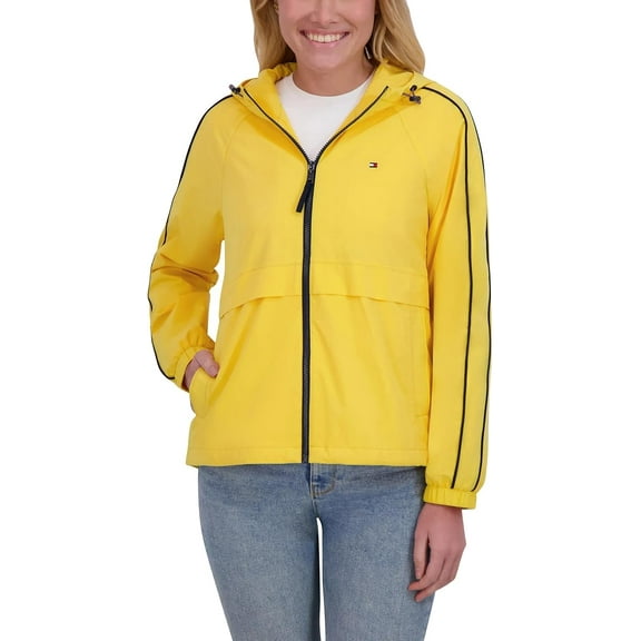 Tommy Hilfiger Women’s Windbreaker Jacket, Lightweight Hooded (Yellow/X-Large)