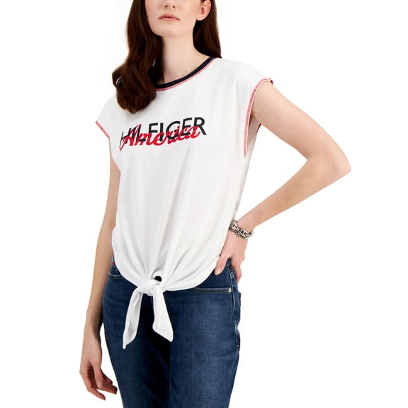 Tommy Hilfiger Womens Americana Tie Front T-Shirt Bright White XS