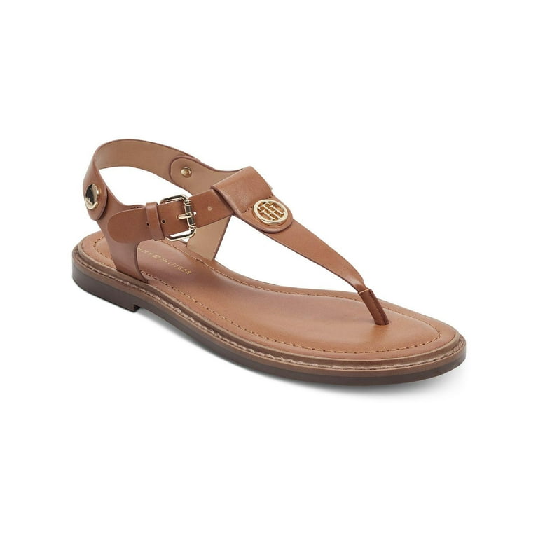 Tommy Hilfiger Womens Bennia Faux Leather Thong Sandals Brown 7.5