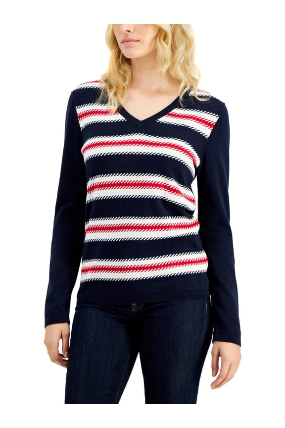 Womens Broken Rope Striped Pullover Sweater