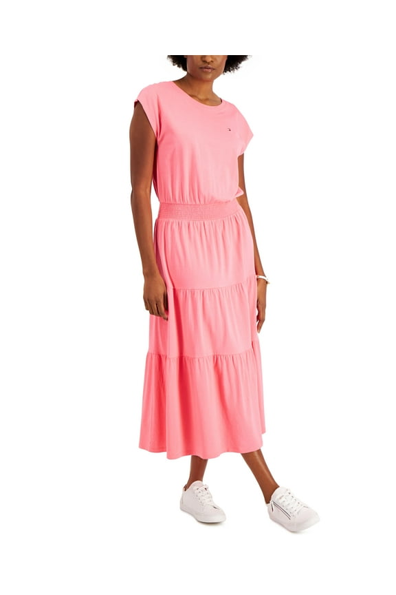 Womens Cap Sleeve Tiered Dress Bubblegum XL