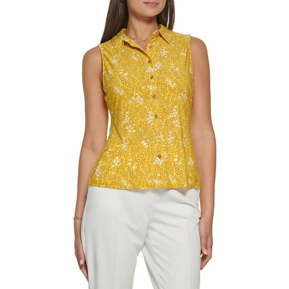 Tommy Hilfiger Womens Collared Floral Button-Down Top