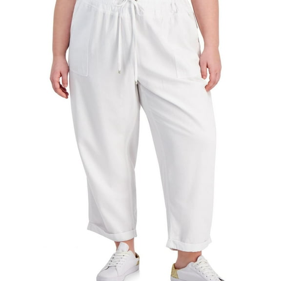 Tommy Hilfiger Womens Cuffed Twill Casual Trouser Pants, White, Plus Size, 2X