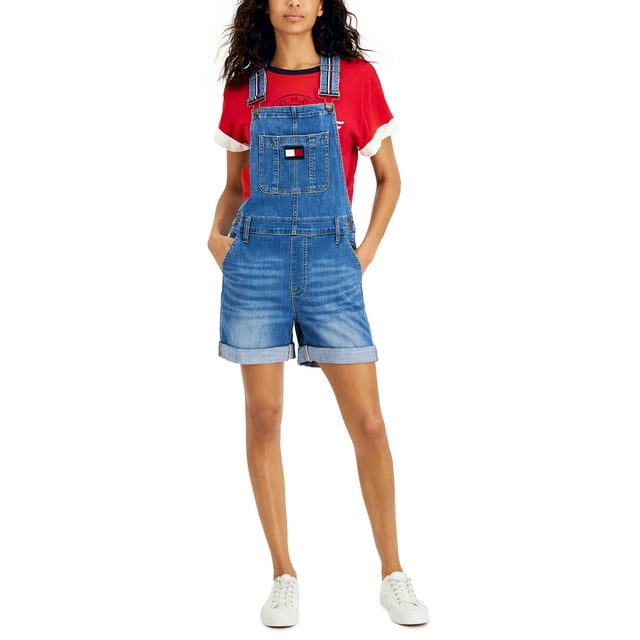 Tommy Hilfiger Womens Denim Shortalls Chesapeake Wash 16