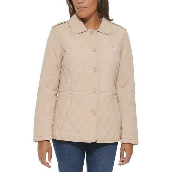 Tommy Hilfiger Womens Diamond Quilted Snap Full Zip Lighweight Jacket (Beige/Chino, Large)